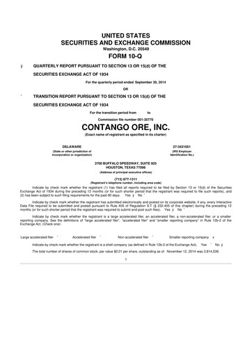 Thumbnail Contango Ore 10-Q Quarterly Report FY2015 