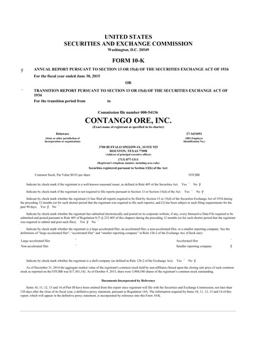 Thumbnail Contango Ore 10-K Annual Report 2015