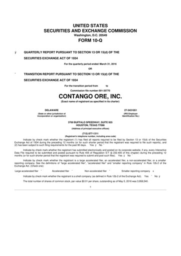 Thumbnail Contango Ore 10-Q Quarterly Report FY2016 