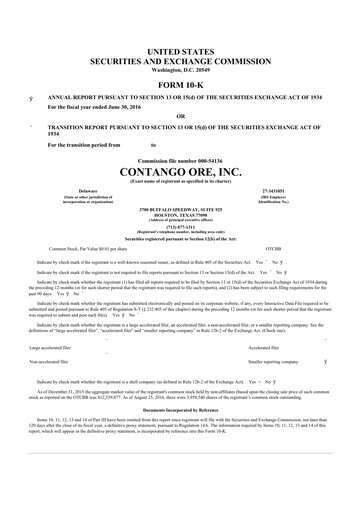Thumbnail Contango Ore 10-K Annual Report 2016