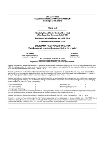 Thumbnail Louisiana-Pacific
 10-Q Quarterly Report FY2018 