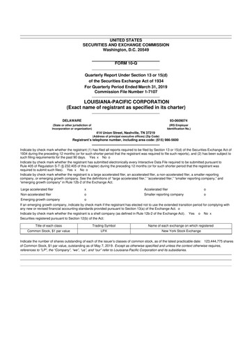 Thumbnail Louisiana-Pacific
 10-Q Quarterly Report FY2019 