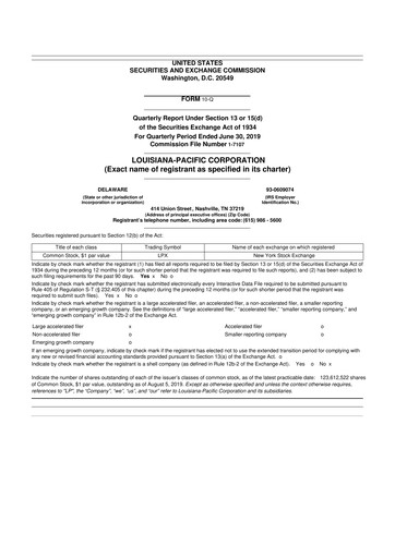 Thumbnail Louisiana-Pacific
 10-Q Quarterly Report FY2019 