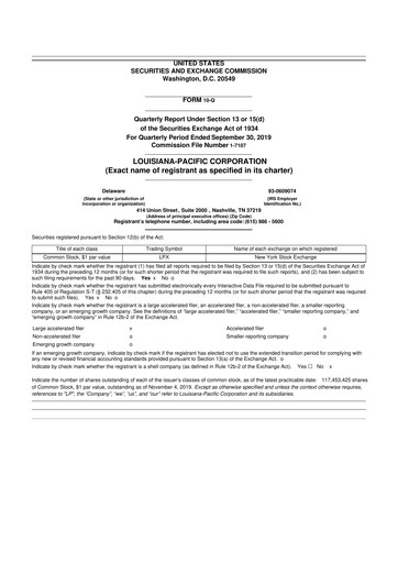 Thumbnail Louisiana-Pacific
 10-Q Quarterly Report FY2019 