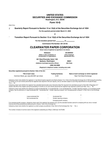 Thumbnail Clearwater Paper 10-Q Quarterly Report FY 