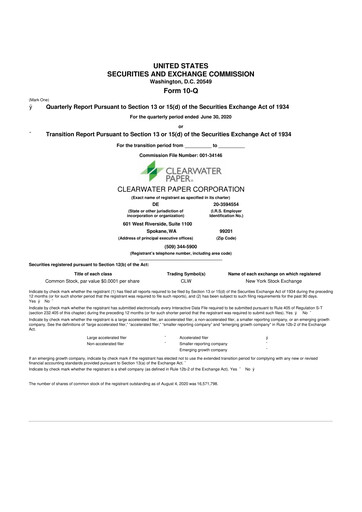 Thumbnail Clearwater Paper 10-Q Quarterly Report FY 