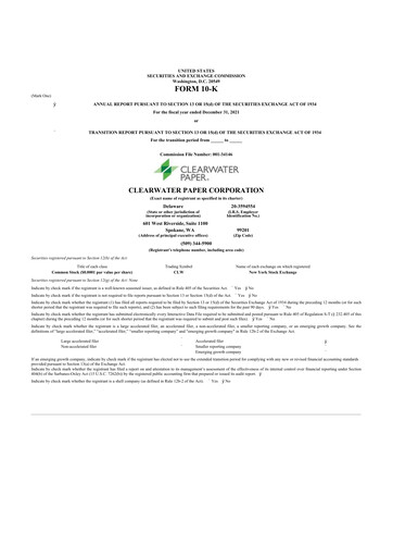 Thumbnail Clearwater Paper 10-K Annual Report 2021