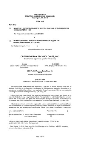 Thumbnail Clean Energy Technologies 10-Q Quarterly Report FY2016 
