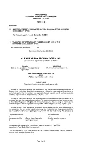 Thumbnail Clean Energy Technologies 10-Q Quarterly Report FY2016 