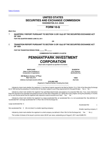 Thumbnail PennantPark Investment 10-Q Quarterly Report FY 