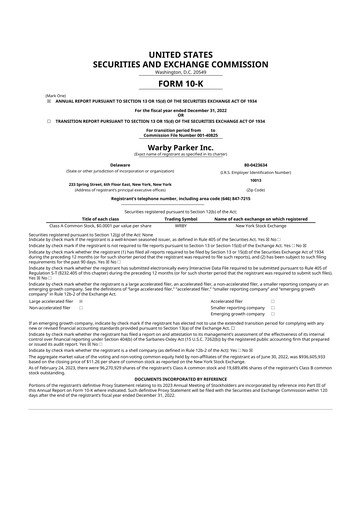 Vorschaubild Warby Parker 10-K Jahresbericht 2022