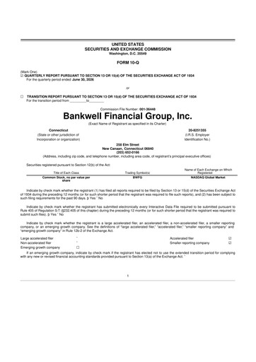Thumbnail Bankwell Financial Group 10-Q Quarterly Report FY2026 