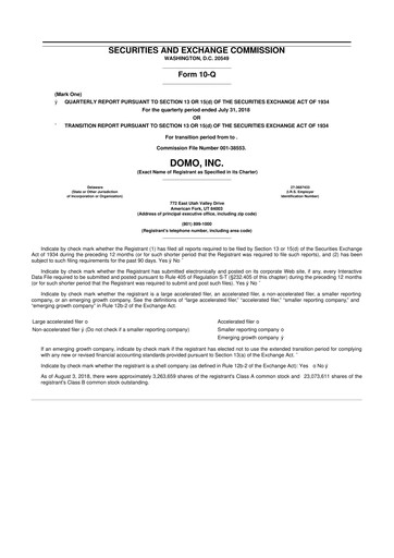 Miniature Domo, Inc. 10-Q Rapport trimestriel 2019 