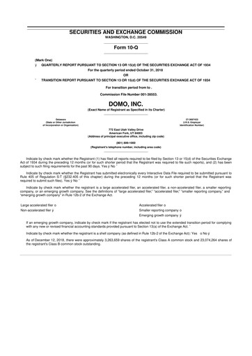Miniature Domo, Inc. 10-Q Rapport trimestriel 2019 