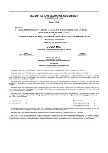 Miniature Domo, Inc. 10-K Rapport annuel 2019