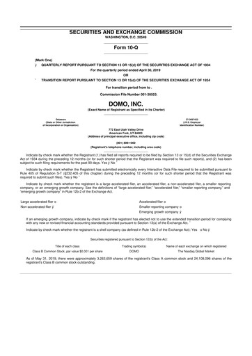 Miniature Domo, Inc. 10-Q Rapport trimestriel 2020 