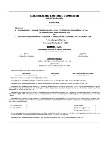 Miniature Domo, Inc. 10-K Rapport annuel 2020