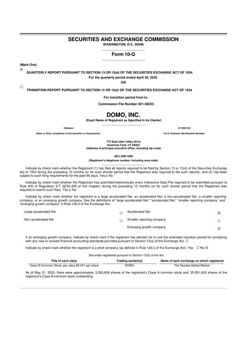 Miniature Domo, Inc. 10-Q Rapport trimestriel 2021 