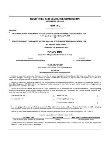 Miniature Domo, Inc. 10-Q Rapport trimestriel 2021 