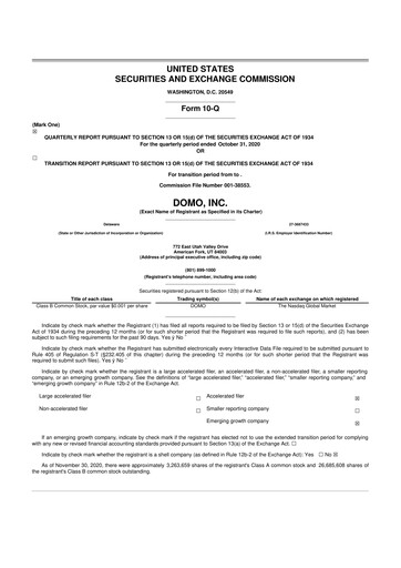Miniature Domo, Inc. 10-Q Rapport trimestriel 2021 