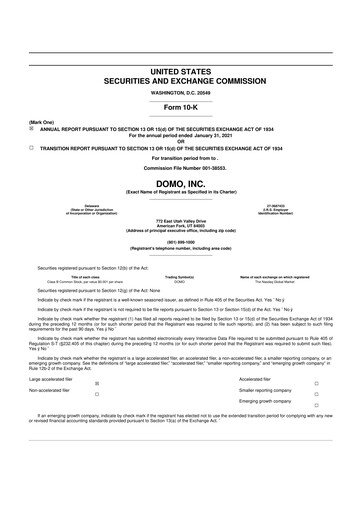 Miniature Domo, Inc. 10-K Rapport annuel 2021