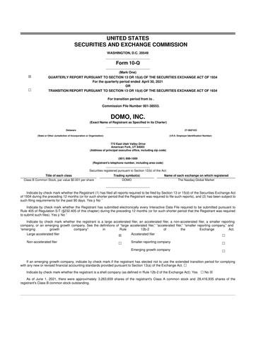 Miniature Domo, Inc. 10-Q Rapport trimestriel 2022 
