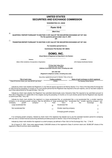 Miniature Domo, Inc. 10-Q Rapport trimestriel 2022 