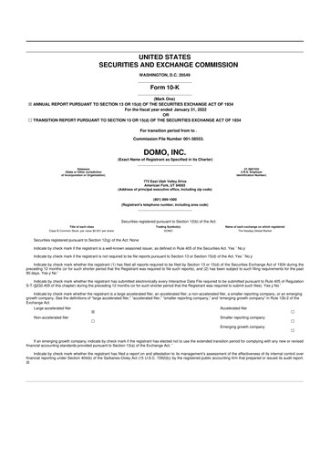 Miniature Domo, Inc. 10-K Rapport annuel 2022