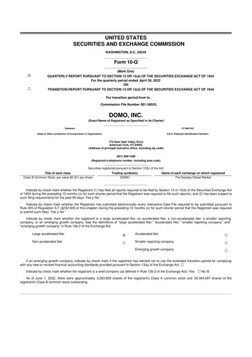 Miniature Domo, Inc. 10-Q Rapport trimestriel 2023 