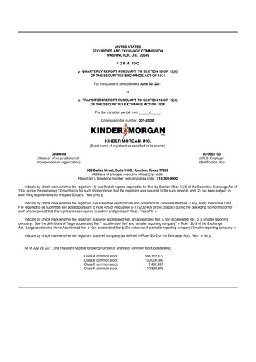 Thumbnail Kinder Morgan 10-Q Quarterly Report FY 