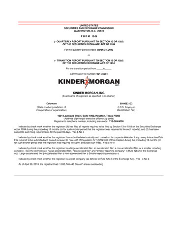 Thumbnail Kinder Morgan 10-Q Quarterly Report FY2013 