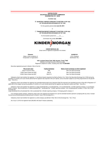 Thumbnail Kinder Morgan 10-Q Quarterly Report FY2019 