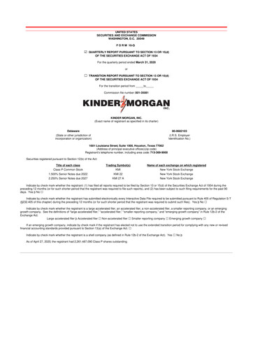 Thumbnail Kinder Morgan 10-Q Quarterly Report FY2020 