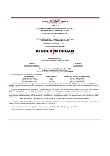 Thumbnail Kinder Morgan 10-Q Quarterly Report FY2021 