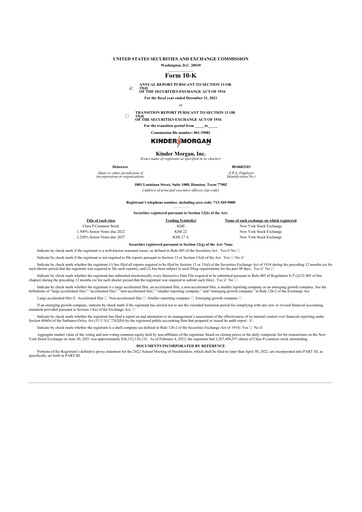 Thumbnail Kinder Morgan 10-K Annual Report 2021