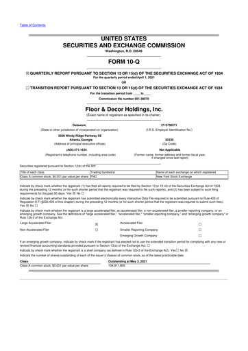 Thumbnail Floor & Decor

 10-Q Quarterly Report FY2021 