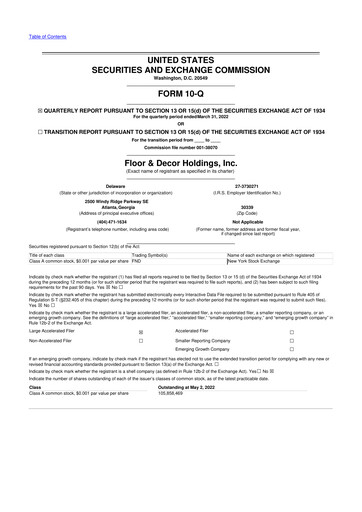 Thumbnail Floor & Decor

 10-Q Quarterly Report FY2022 
