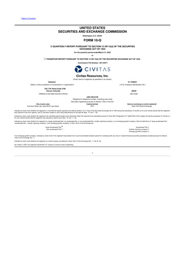 Thumbnail Civitas Resources 10-Q Quarterly Report FY2022 