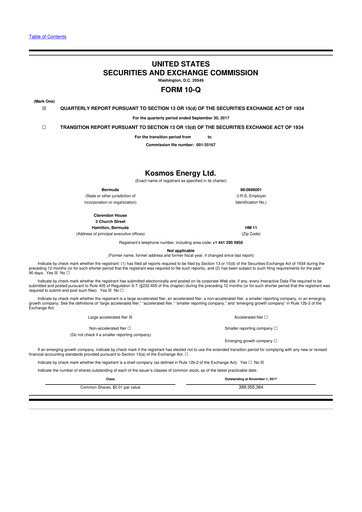 Miniature Kosmos Energy 10-Q Rapport trimestriel 2017 