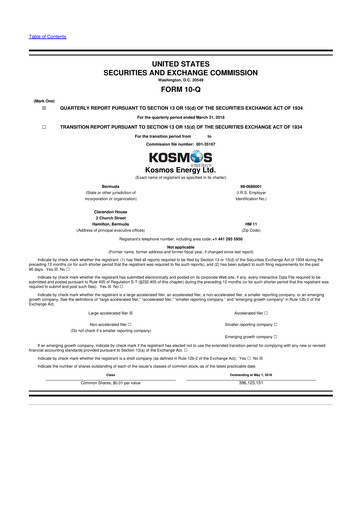 Miniature Kosmos Energy 10-Q Rapport trimestriel 2018 