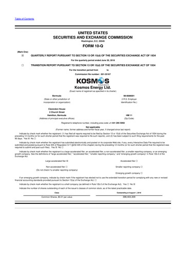 Miniature Kosmos Energy 10-Q Rapport trimestriel 2018 