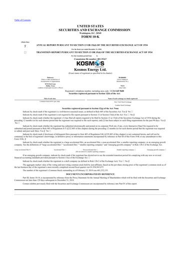 Thumbnail Kosmos Energy 10-K Annual Report 2018