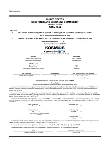 Miniature Kosmos Energy 10-Q Rapport trimestriel 2019 