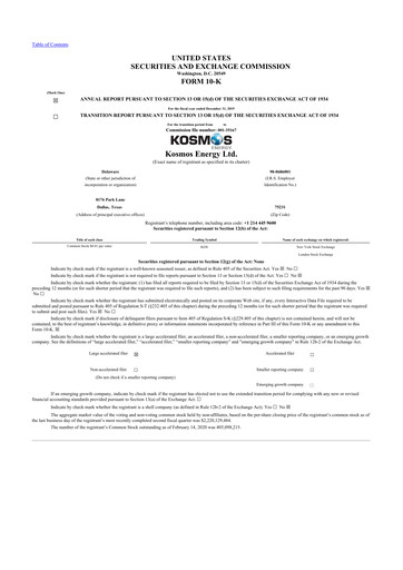 Thumbnail Kosmos Energy 10-K Annual Report 2019