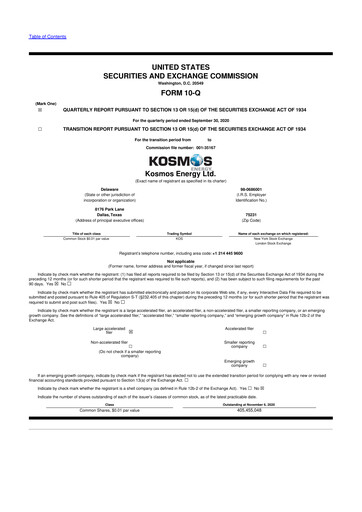 Miniature Kosmos Energy 10-Q Rapport trimestriel 2020 