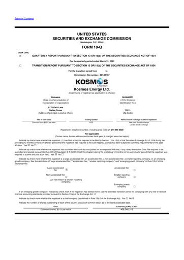 Miniature Kosmos Energy 10-Q Rapport trimestriel 2021 