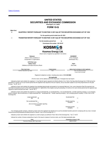 Miniature Kosmos Energy 10-Q Rapport trimestriel 2021 