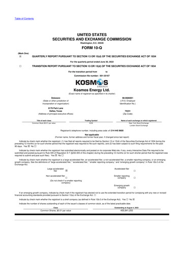 Miniature Kosmos Energy 10-Q Rapport trimestriel 2022 