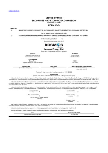Miniature Kosmos Energy 10-Q Rapport trimestriel 2024 