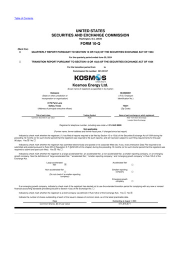 Miniature Kosmos Energy 10-Q Rapport trimestriel 2024 
